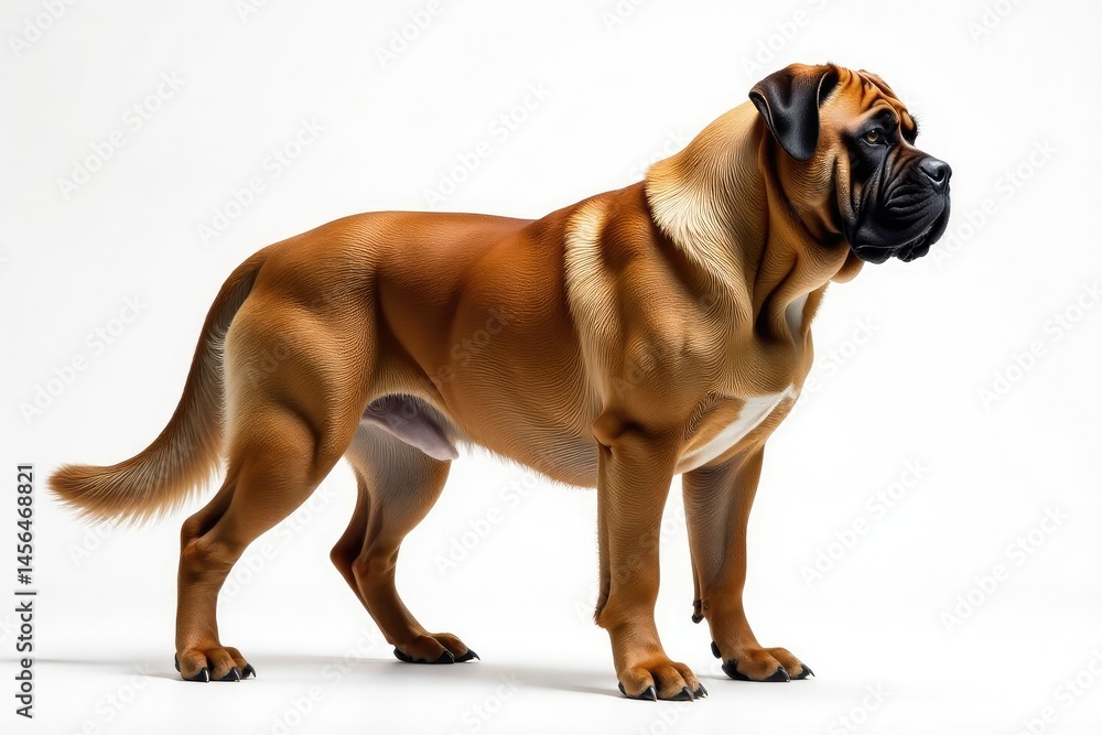 Majestic mastiff, powerful stance, white background, mastiff breeds, animal photography Majestic mastiff, powerful stance, white background, mastiff breeds, animal photography