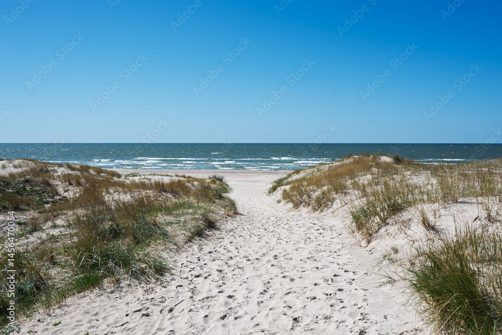 Sunny spring day by Baltic sea, Liepaja surroundings, Latvia.