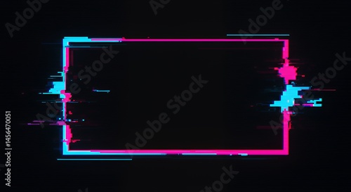 Abstract Glitch Art: Neon Pink and Blue Frame