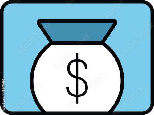 Flat line icon of a money bag. Simple and colorful vector illustration representing finance, online banking, savings, or digital payment.