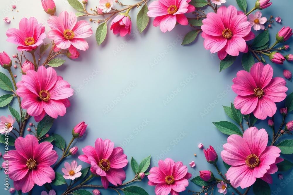 Fototapeta premium Delicate fuchsia flower motif, repeating design , art, leaves, fuchsia