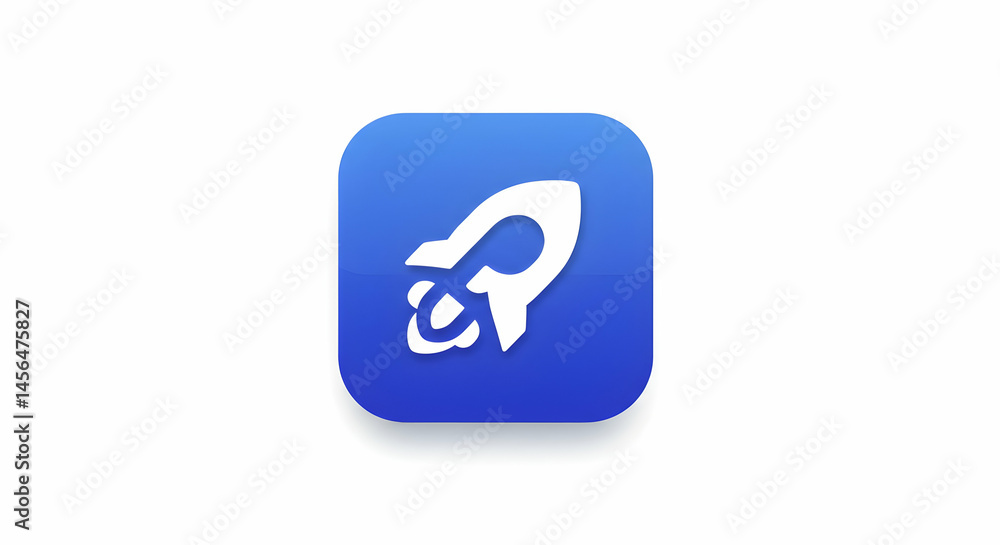 Rocket Launching From Blue App Icon, Startup Concept Rocket Launching From Blue App Icon, Startup Concept