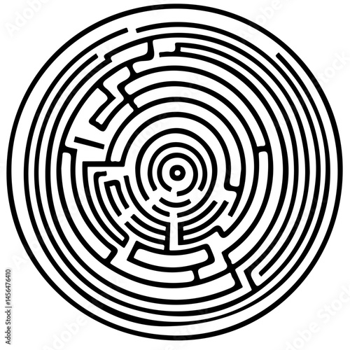 Labyrinth symbol - minimalist black and white vector art - perfect for tattoos, logos - isolated on white
