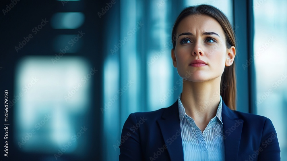 Obraz premium the primary subject is a woman, who is likely in a professional environment, given her attire of a collared shirt and bl