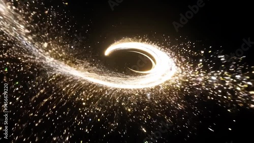 Magical golden sparkle trail with glowing particles swirling in dynamic spiral motion
