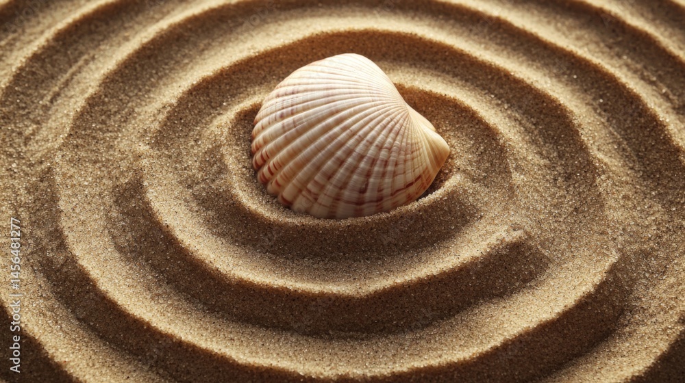 Naklejka premium Seashell in Circular Sand Pattern
