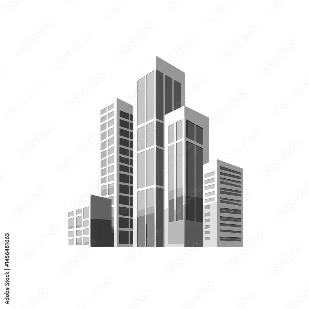 Modern Cityscape Silhouette with Sleek Architectural Buildings Design Illustration Modern Cityscape Silhouette with Sleek Architectural Buildings Design Illustration