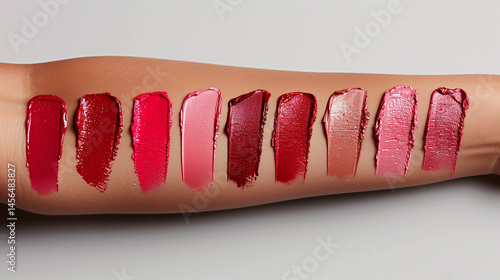 Lipstick swatches on arm with clean backdrop