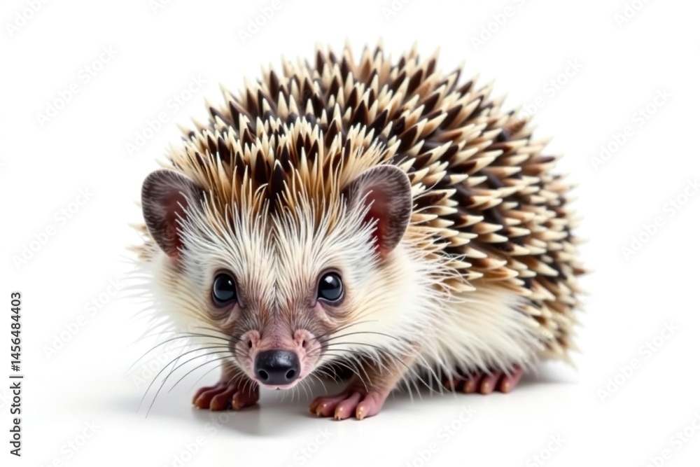Fototapeta premium Small hedgehog isolated on pure white background, photography, stock