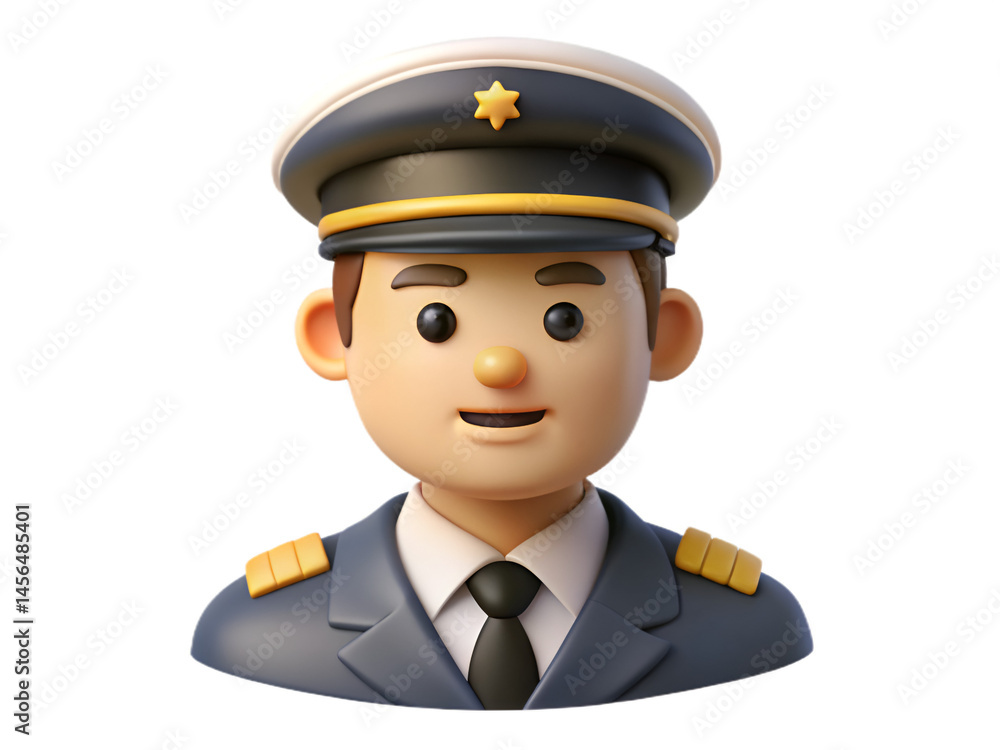 Cartoon Pilot Character Wearing Uniform and Hat with Star Cartoon Pilot Character Wearing Uniform and Hat with Star