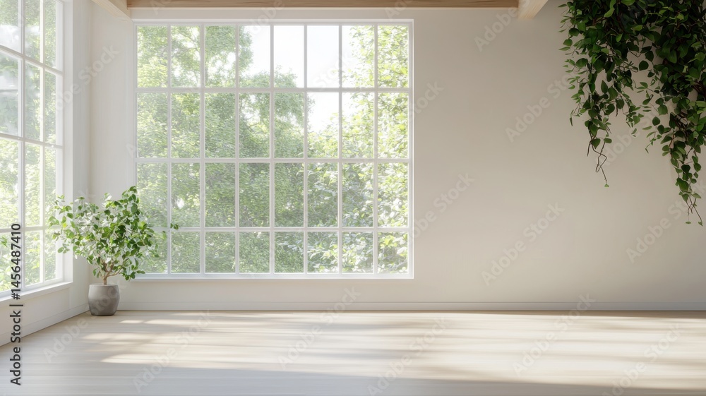 Fototapeta premium Bright Minimalist Room with Large Window and Natural Light room minimalist window light bright house