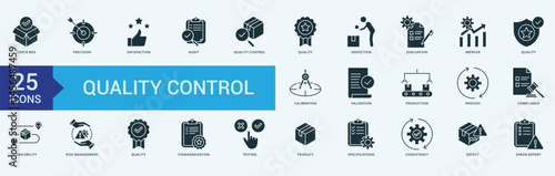 Quality control icon collection set with check box, precision, satisfaction, audit, quality control