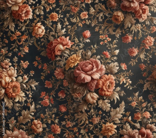 Intricate vintage floral textile, regal design , vintage, regal