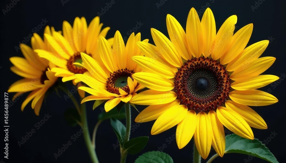 Naklejka premium Bold, graphic sunflowers, vibrant yellow, black stems, stems, bright, graphic