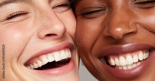 Image, glow or ladies with skincare, amusing or dermatology on a white studio background, featuring face, companions or individuals with radiance, aesthetic or grooming routine with treatment, luxury