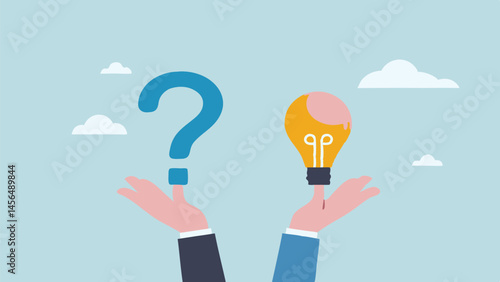 Finding Solutions Question mark Lightbulb Ideas Innovation Problem Solving Bright Future Blue Sky