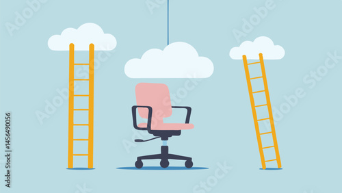 Reaching Cloud Nine Career Growth Ladders to Success Office Chair Pastel Clouds Aspirational