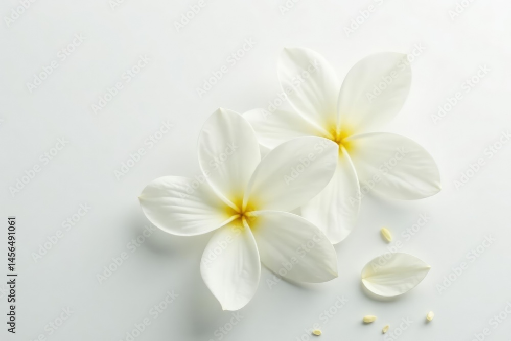 Close-up shot of pristine white petals on stark white background, botany, flora Close-up shot of pristine white petals on stark white background, botany, flora