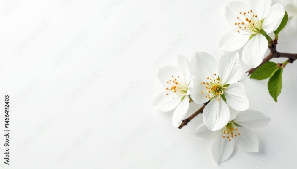 Obraz premium Delicate white blossoms against pure white backdrop, botany, soft