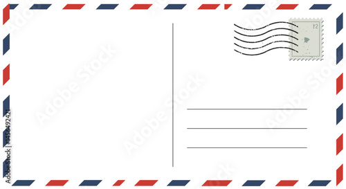 Mail frame on transparent background. Postcard design with vintage envelope and stamp