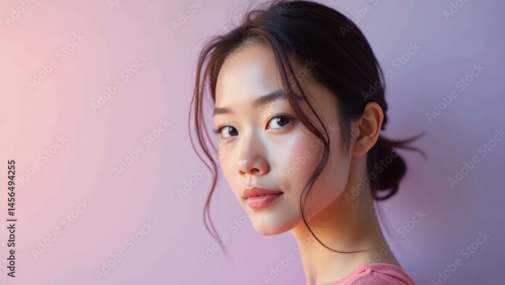 Vscodium. Young Asian woman with natural makeup soft lighting portrait
