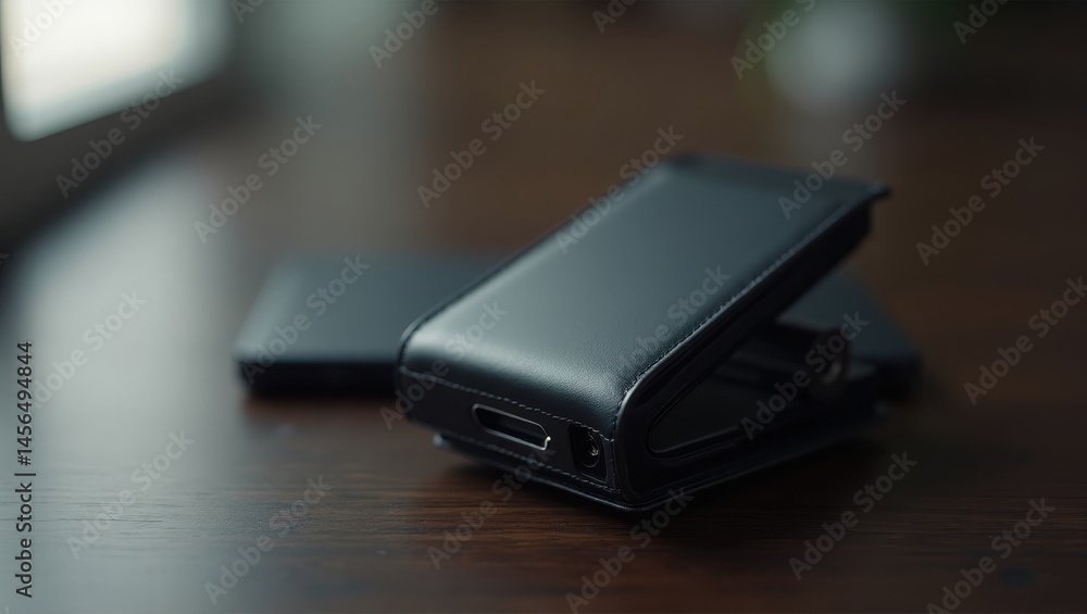 Wallet tracker. Lost wallet. Trend product close-up. Persons lost wallet lies abandoned beside their phone, conveying anxiety and careless disconnection from personal belongings. Wallet tracker. Lost wallet. Trend product close-up. Persons lost wallet lies abandoned beside their phone, conveying anxiety and careless disconnection from personal belongings.