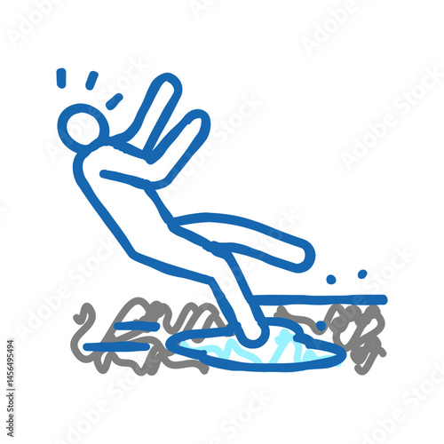 slipped puddle man accident icon doodle illustration