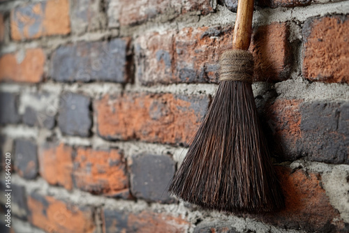 Wallpaper Mural A dark brown brush hangs on a rustic brick wall Torontodigital.ca