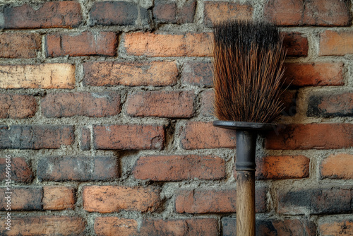 Wallpaper Mural Rustic broom against a brick wall old wooden handle textured bristles Torontodigital.ca