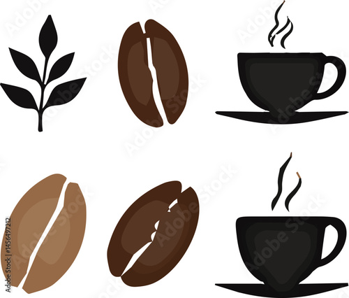 Create a kinds of Coffee and tea silhouette icon set with white background.