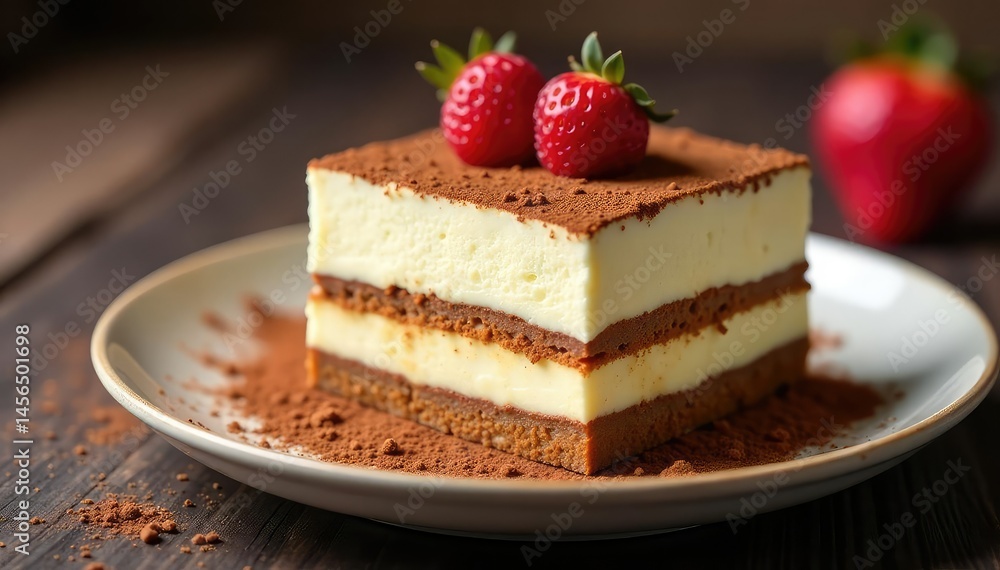 Rich, creamy tiramisu, dusted with cocoa powder, ready to serve , tiramisu, white background, delicious Rich, creamy tiramisu, dusted with cocoa powder, ready to serve , tiramisu, white background, delicious