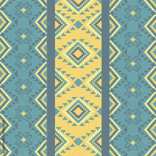 Traditional Ukrainian cross-stitch Detailed vector Illustration for textile printing design, on pixels pastel colors tones