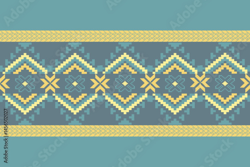 Traditional Ukrainian cross-stitch Detailed vector Illustration for textile printing design, on pixels pastel colors tones