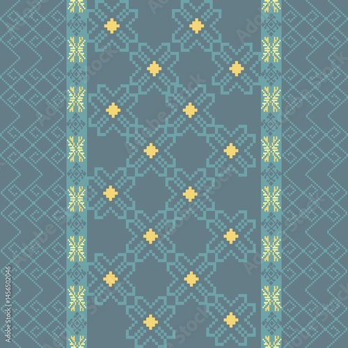 Traditional Ukrainian cross-stitch Detailed vector Illustration for textile printing design, on pixels pastel colors tones