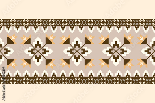 Traditional Ukrainian cross-stitch Detailed vector Illustration for textile printing design, on pixels brown tones