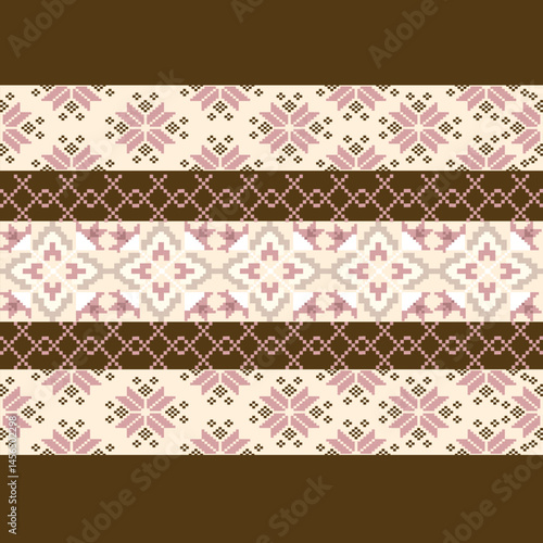 Traditional Ukrainian cross-stitch
Detailed vector Illustration for textile printing design, on pixels blue tones