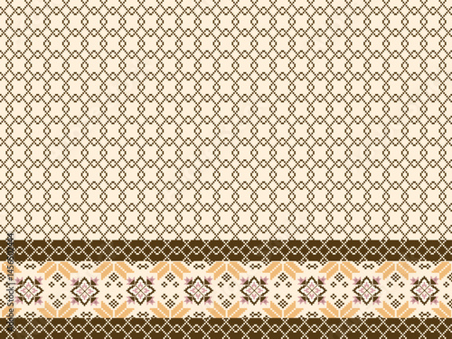 Traditional Ukrainian cross-stitch Detailed vector Illustration for textile printing design, on pixels brown tones