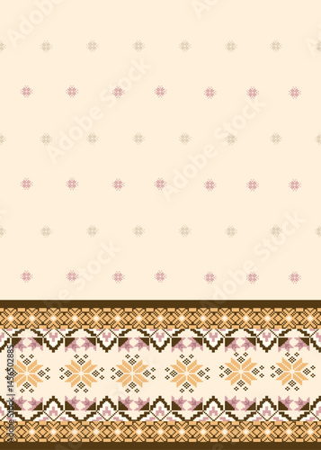 Traditional Ukrainian cross-stitch Detailed vector Illustration for textile printing design, on pixels brown tones