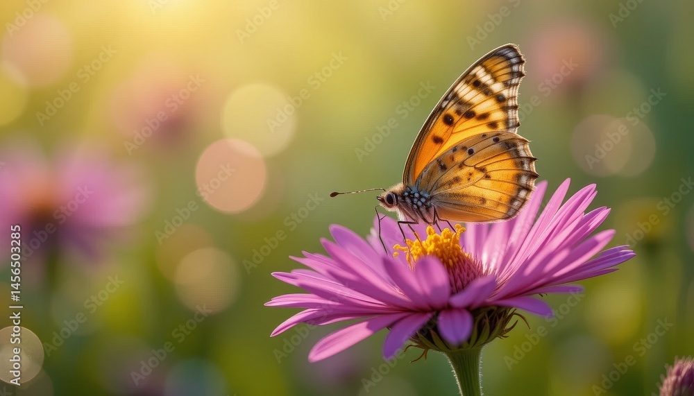 Fototapeta premium Butterfly pollinating flower in natural garden setting close-up photography vibrant colors nature's beauty serene environment macro view for wildlife enthusiasts