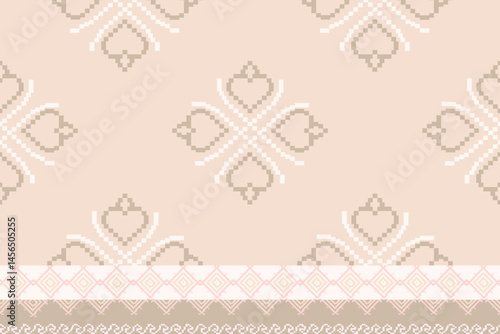 Traditional Ukrainian cross-stitch Detailed vector Illustration for textile printing design, on pixels pastel colors tones
