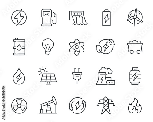 Vector Set of Editable Icons for Energy and Power Sources