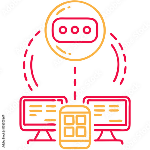 Vector Communication Icon with Speech Bubble and Devices on Transparent Background