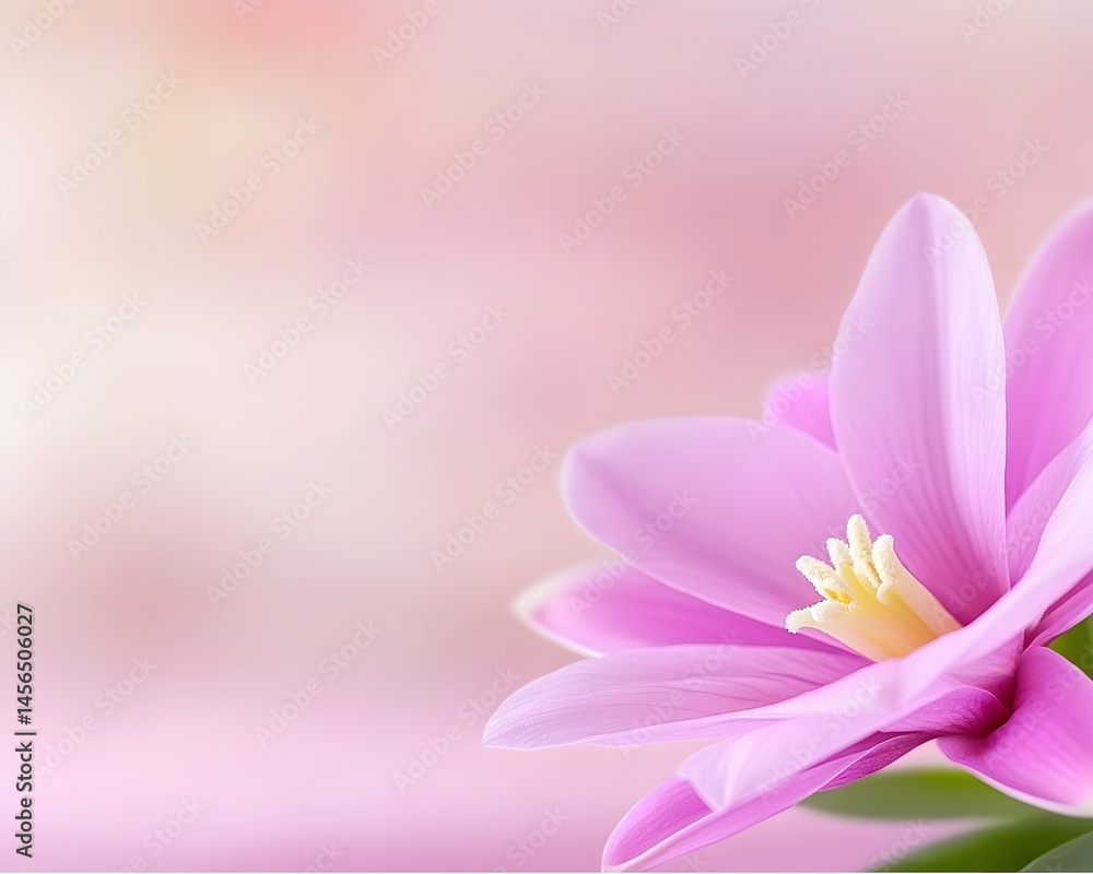 Fototapeta premium Delicate pale pink flower blossom, soft focus background