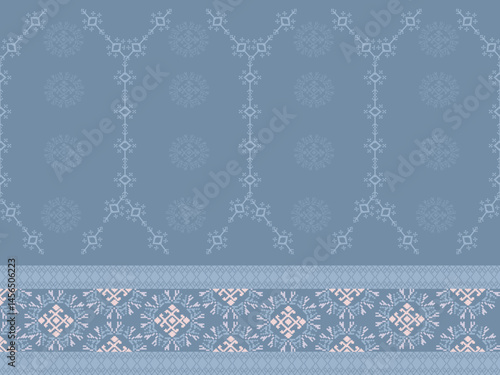 Traditional Ukrainian cross-stitch Detailed vector Illustration for textile printing design, on pixels pastel colors tones