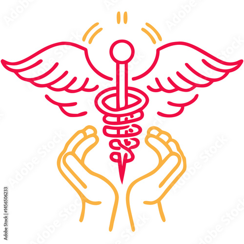 Health symbol with wings held by hands on transparent isolated background  