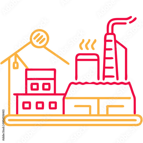 Outline Vector Industrial Factory Icon on Transparent Background