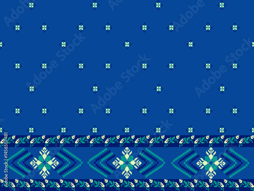 Traditional Ukrainian cross-stitch
Detailed vector Illustration for textile printing design, on pixels blue tones