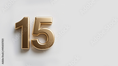 Golden 3D Number Fifteen on White