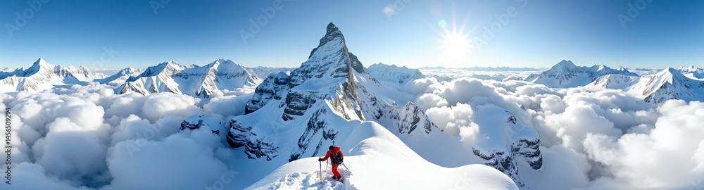 360 degree from high up on the iconic mountain, surrounded by snow and clouds, Climbing the Swiss Matterhorn. 360 degree from high up on the iconic mountain, surrounded by snow and clouds, Climbing the Swiss Matterhorn.