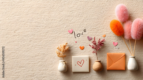 Creative expression of love through decorative elements and heartfelt messages in a charming arrangement concept. Selective focus